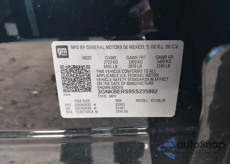 2025 Chevrolet Blazer Fwd Rs из США, поврежденный, VIN 3GNKBERS9SS235892